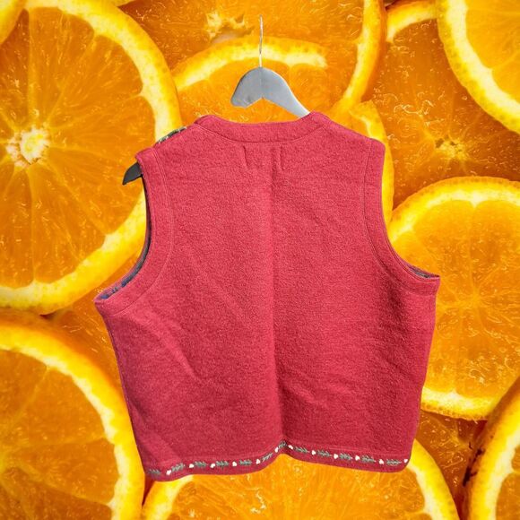 Woolrich Vintage Christmas Vest Holiday‎ Santa Snowman Applique Wool Red Medium - Picture 9 of 10